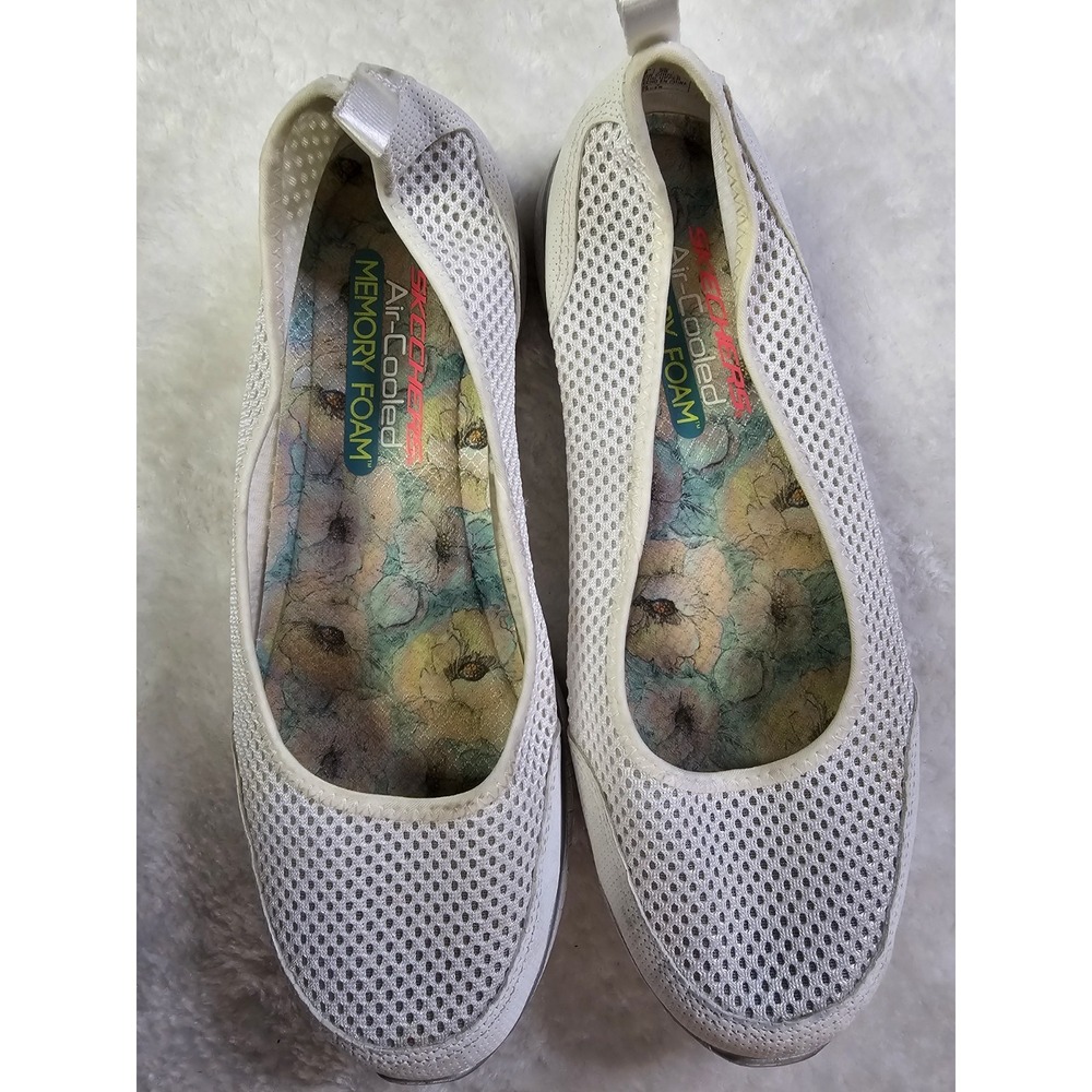 Women's Skechers Air Cooled Memory Foam, Slip On Shoes, White /Silver‎ Size 9